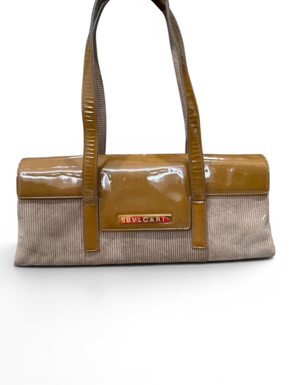 Bvlgari East West Bag Corduroy Patent Leather Shoulder Bag Y2K Italy